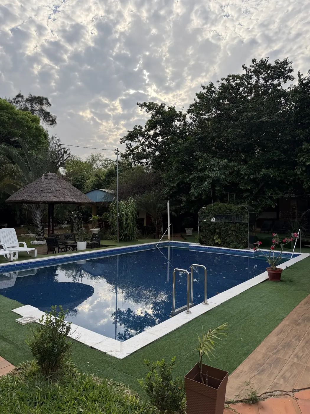 Piscina de Granja Don Poli rodeada de árboles